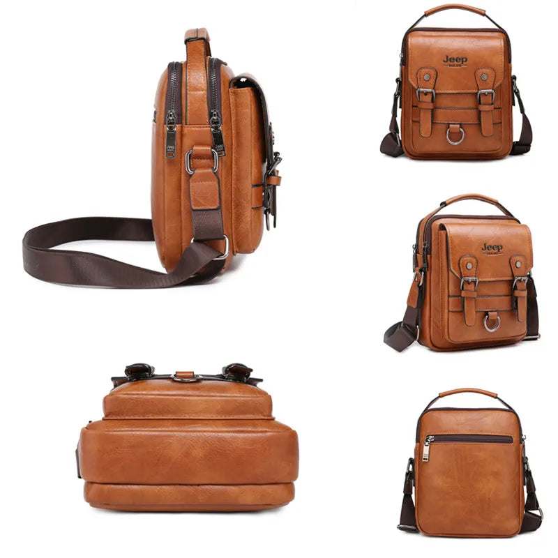 JEEP BULUO – Bolso de Hombro de Cuero para Hombre, Multifuncional y de Gran Capacidad