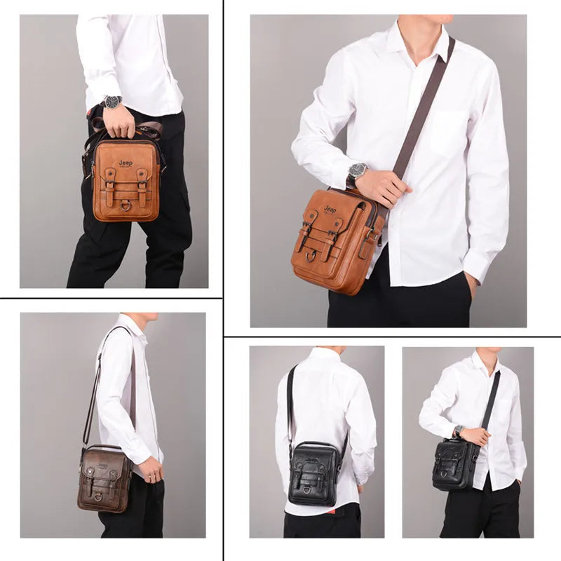 JEEP BULUO – Bolso de Hombro de Cuero para Hombre, Multifuncional y de Gran Capacidad
