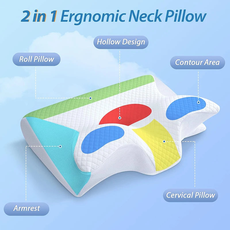 Almohada Cervical Ortopédica 2 en 1 con Diseño Ergonómico y Espuma Viscoelástica – Tu Aliada para un Descanso Reparador y sin Tensión