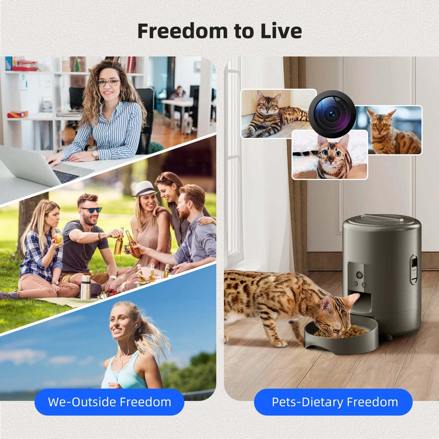 Comedero Inteligente 2L para Gato y Perro con Wi-Fi y Cámara | Control Remoto por App | Sin Adaptador 5V 2A