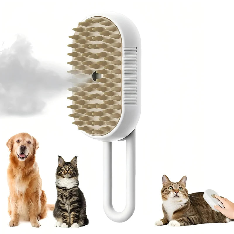 Cepillo de Vapor 3 en 1 para Mascotas – ¡Aseo, Masaje y Vapor en un Solo Paso!