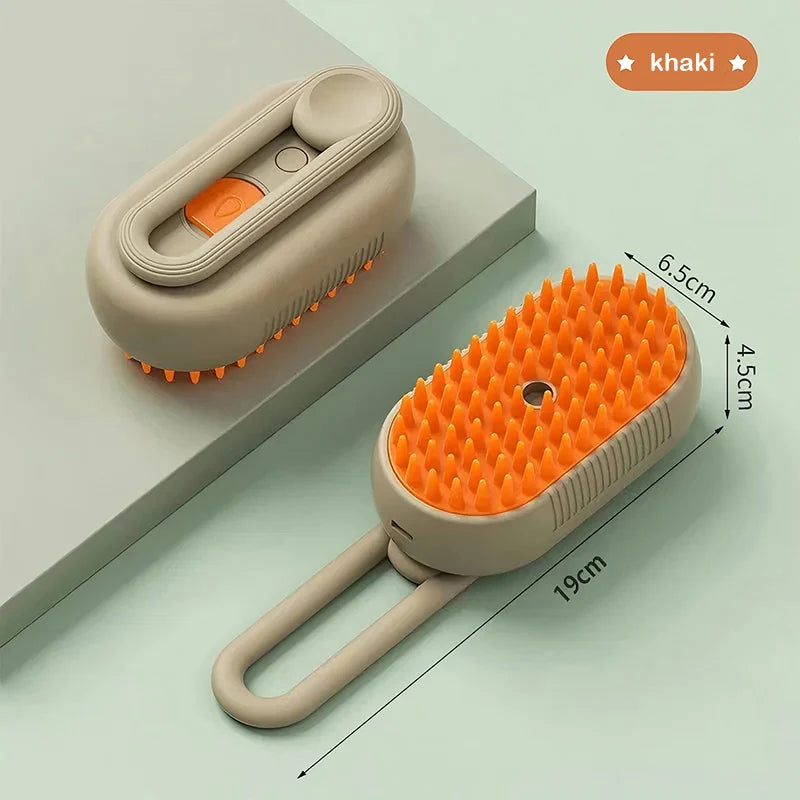 Cepillo de Vapor 3 en 1 para Mascotas – ¡Aseo, Masaje y Vapor en un Solo Paso!