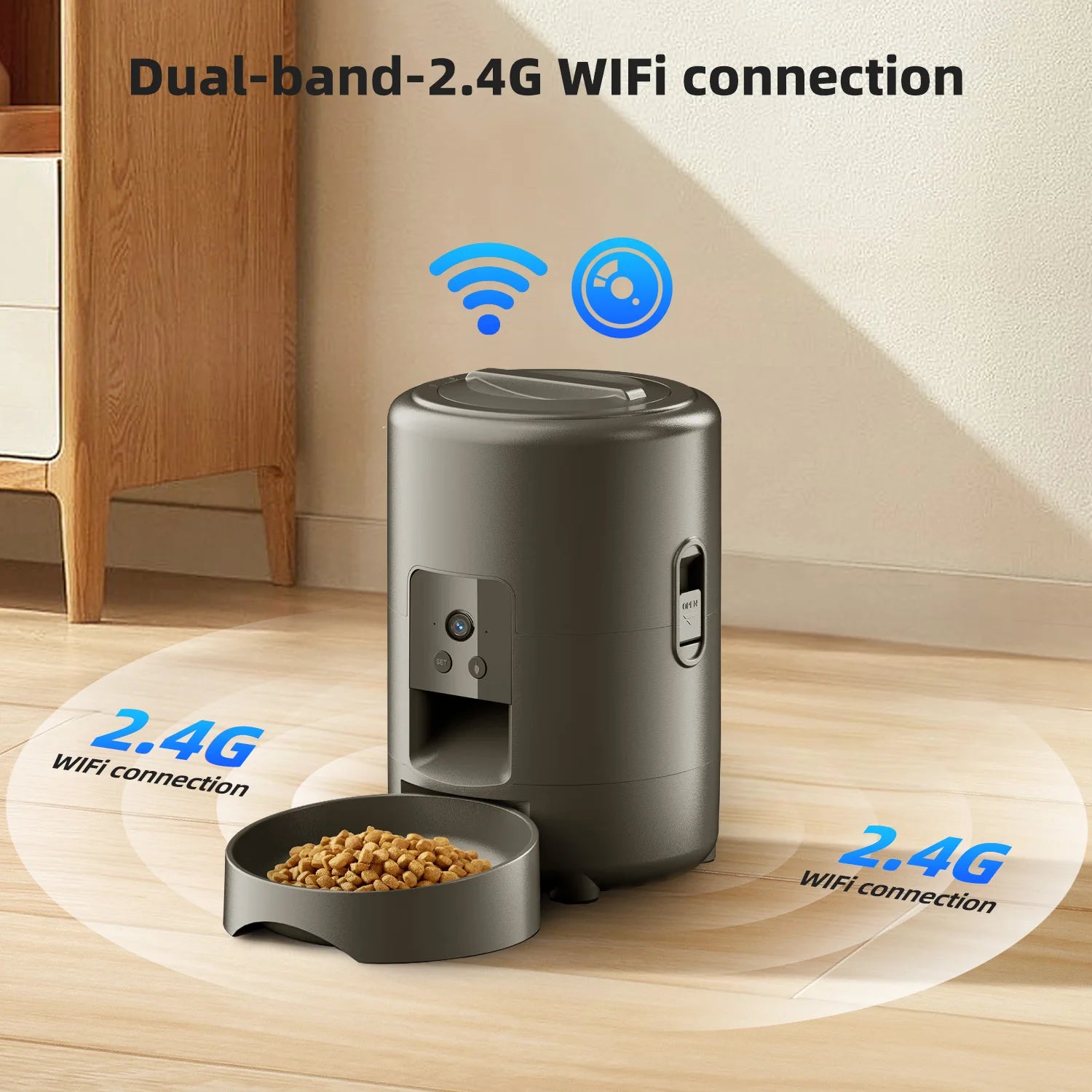 Comedero Inteligente 2L para Gato y Perro con Wi-Fi y Cámara | Control Remoto por App | Sin Adaptador 5V 2A