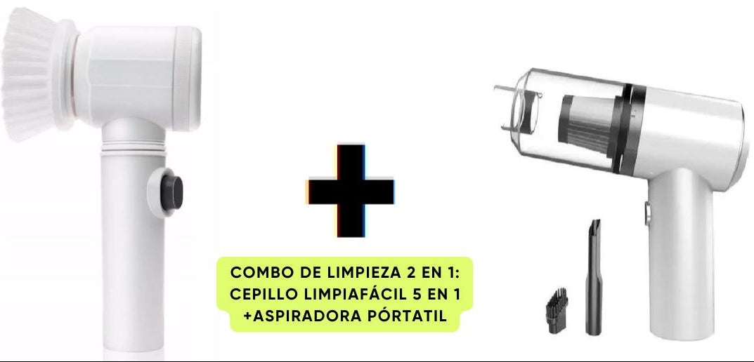 ✅ 🔥 Combo de limpieza 2 en 1: Cepillo LimpiaFácil 5 en 1 + Aspiradora Portátil